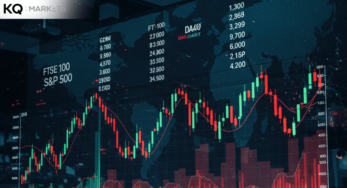 Global stock market trends and index performance analysis for FTSE 100, DAX 40, and S&P 500