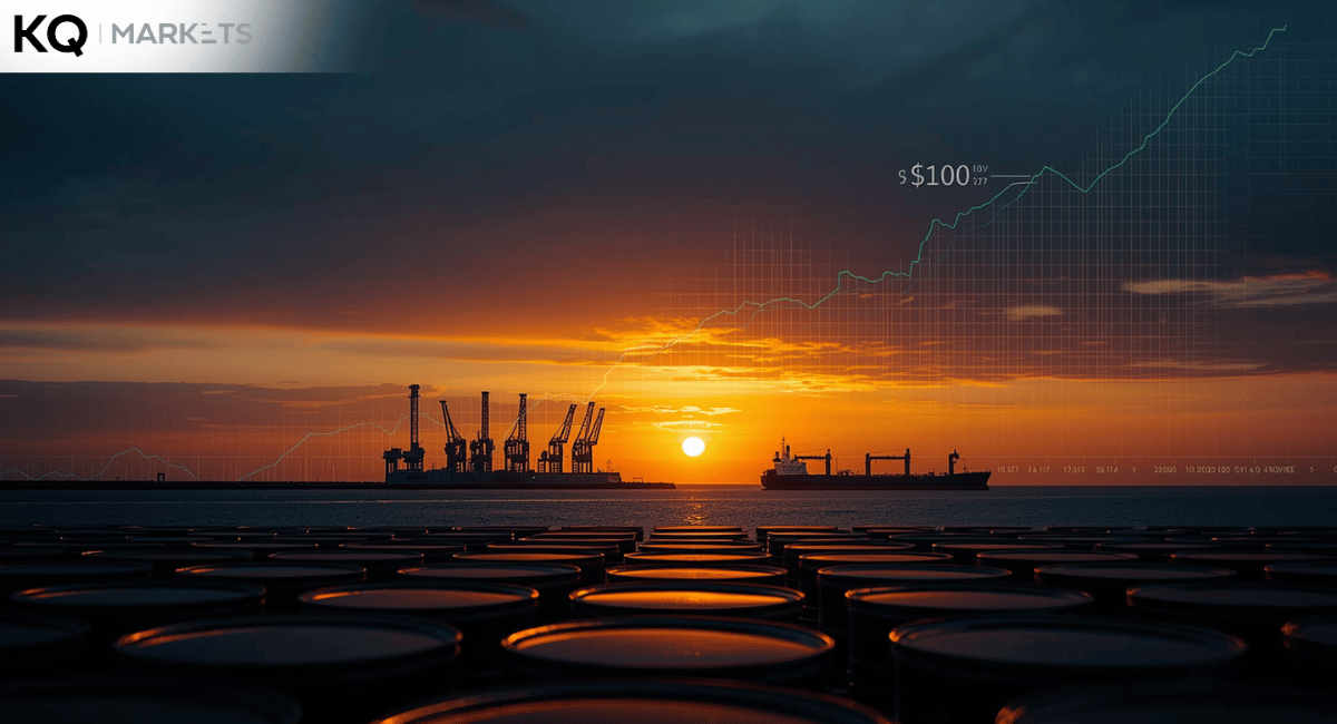 WTI crude oil price chart breaking above $100 a barrel after Trump warning on Strait of Hormuz, May 2026